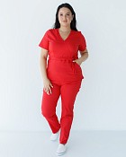 Медицинский костюм женский Рио красный +SIZE